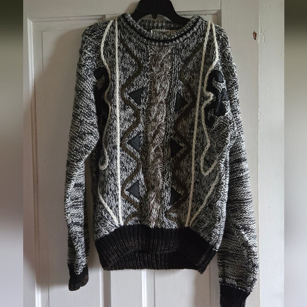 Vintage CC Sport acrylic and genuine leather trim  sweater, size L